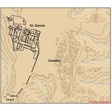 Plan of Khirbet Qumran and the cemetery, looking north